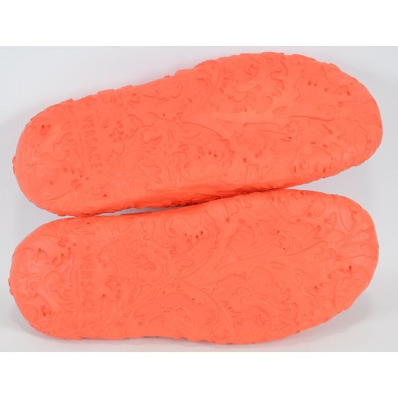 NEW Versace Men\'s BAROQUE MEDUSA Orange Rubber Pool Slides Sandals Size 44 11